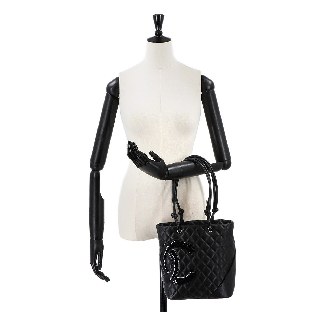 Cambon Line Medium Tote Bag Leather Enamel Black A25167 Purse