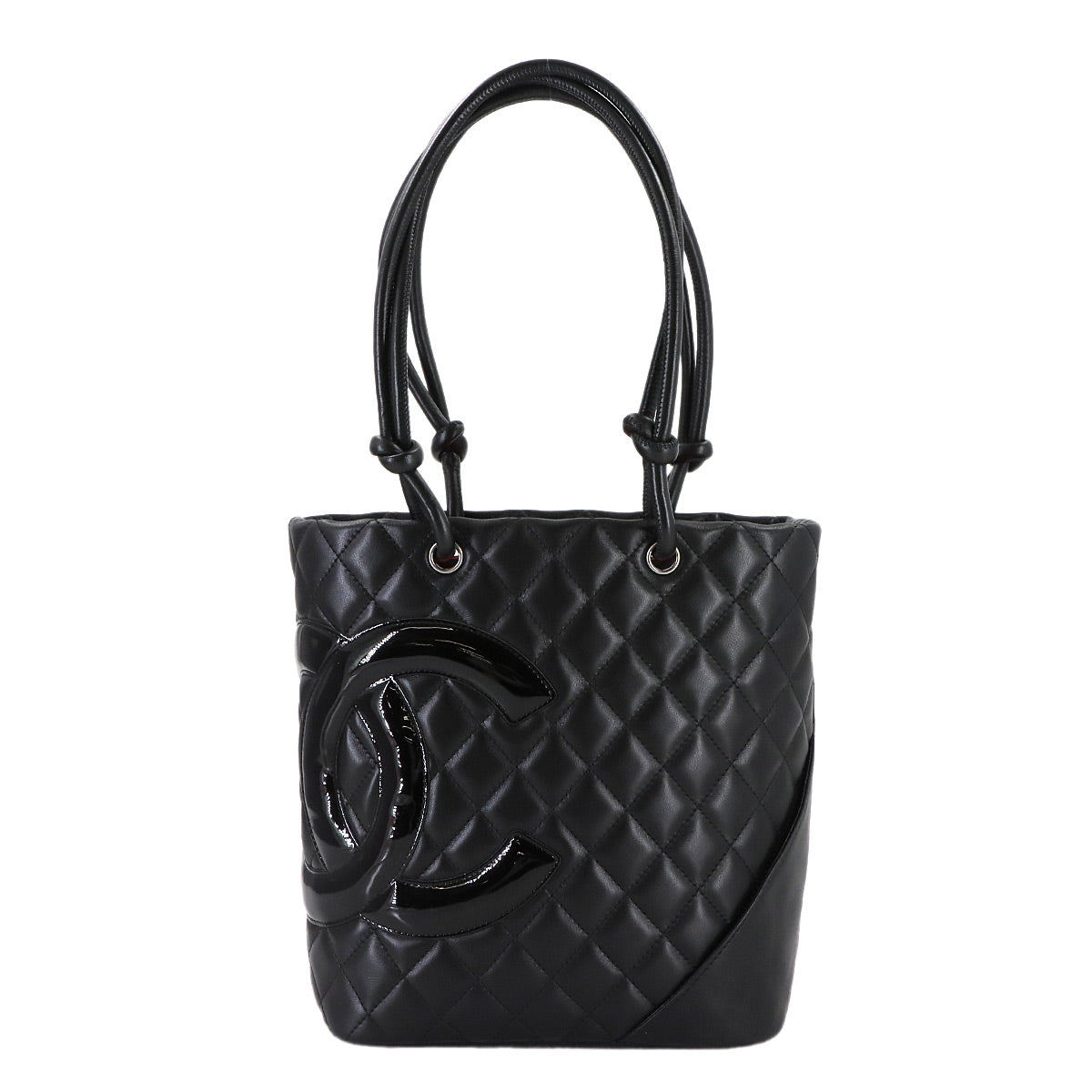 Cambon Line Medium Tote Bag Leather Enamel Black A25167 Purse