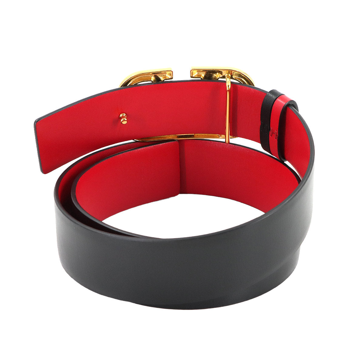V Logos Reversible Belt Leather Black Red 75