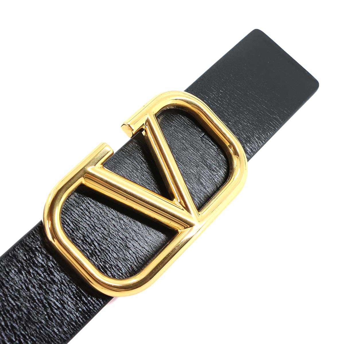 V Logos Reversible Belt Leather Black Red 75