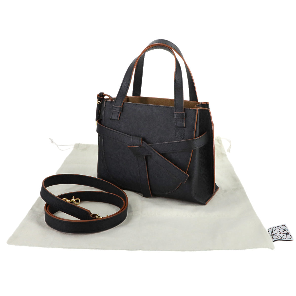 Gate Top Handle Mini Hand Shoulder Bag Leather Black Anagram