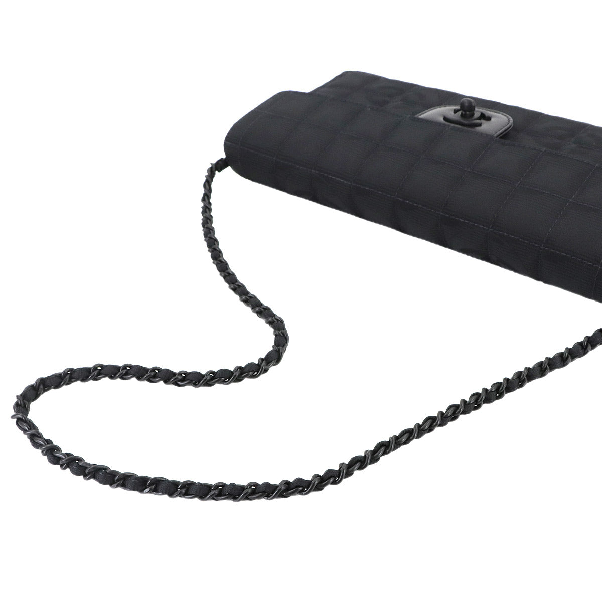 New Travel Line Chain Shoulder Bag Nylon Leather Black A15316