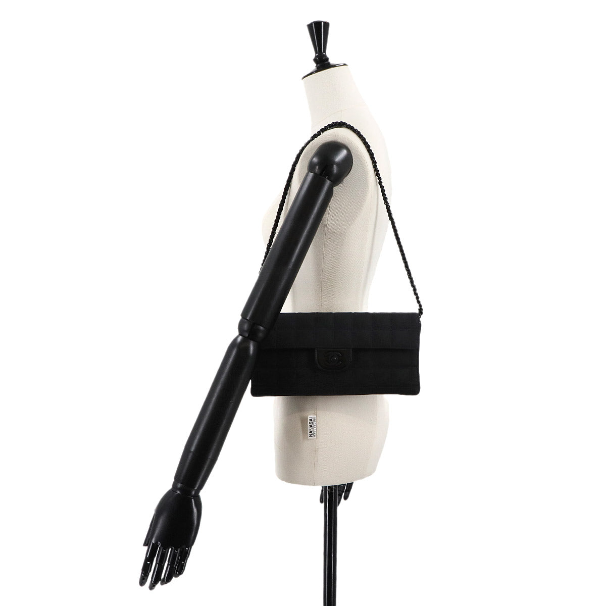 New Travel Line Chain Shoulder Bag Nylon Leather Black A15316