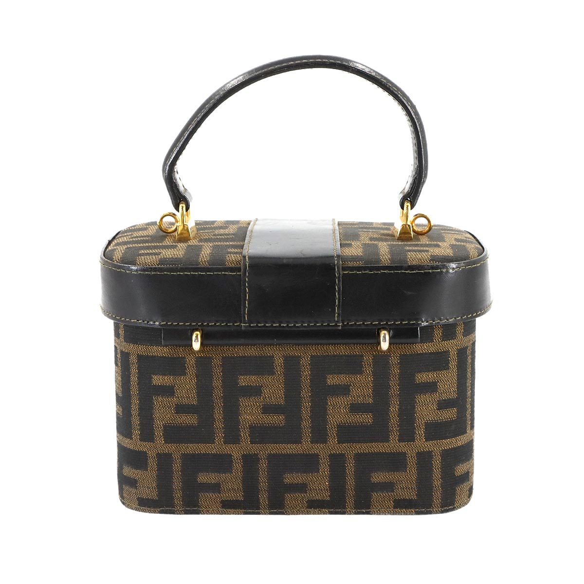 Zucca Vanity Hand Bag Canvas Leather Brown Black Purse