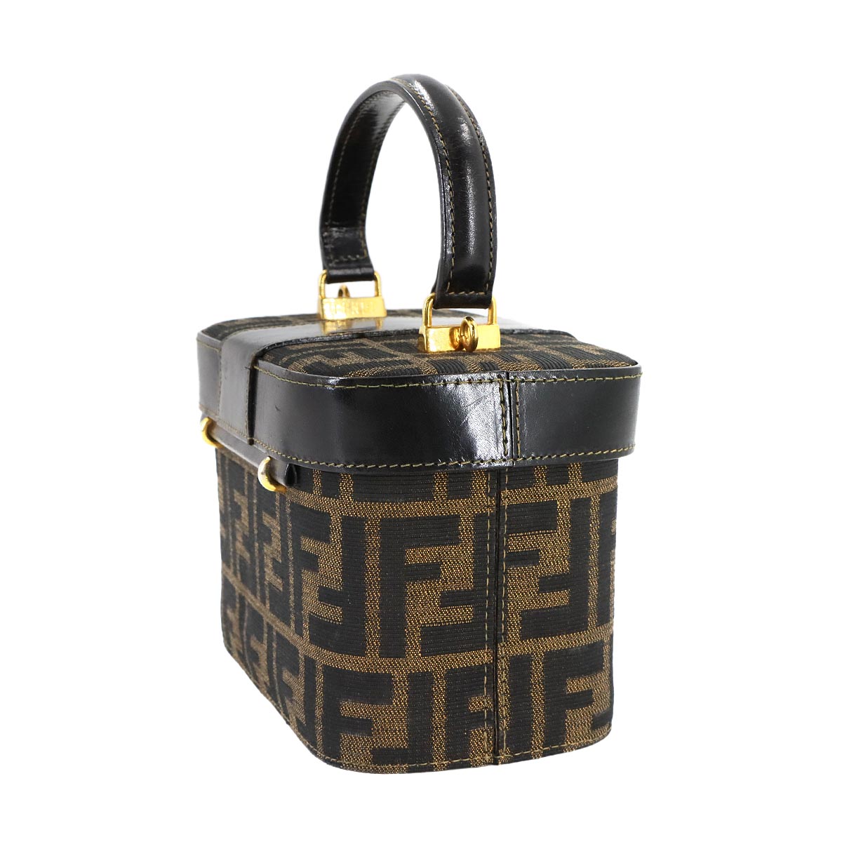 Zucca Vanity Hand Bag Canvas Leather Brown Black Purse