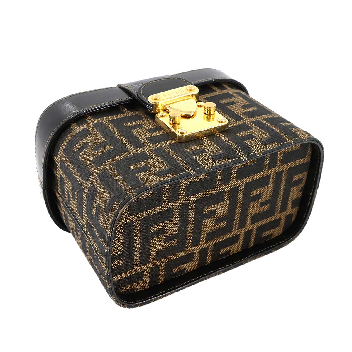 Zucca Vanity Hand Bag Canvas Leather Brown Black Purse