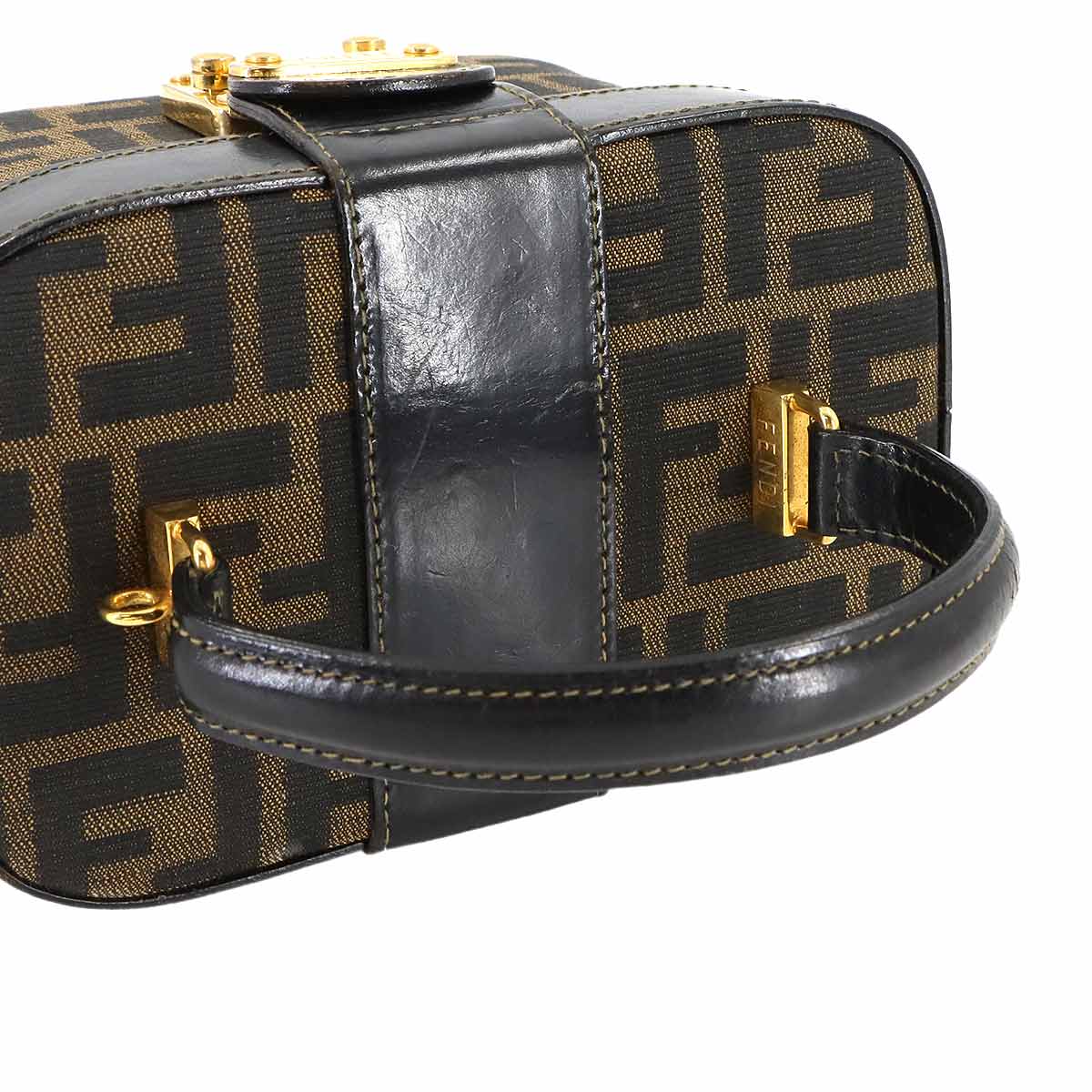 Zucca Vanity Hand Bag Canvas Leather Brown Black Purse