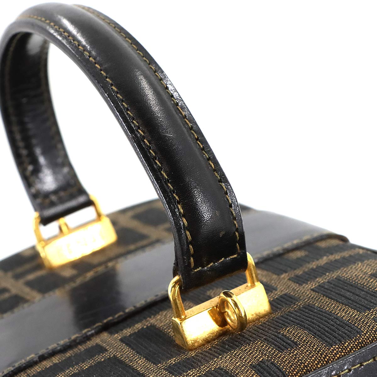 Zucca Vanity Hand Bag Canvas Leather Brown Black Purse