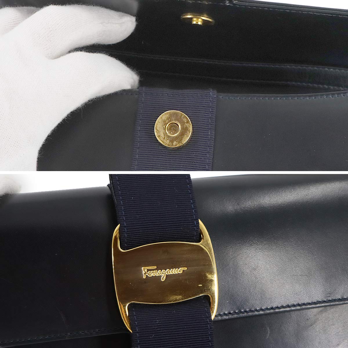 Vara Clutch Shoulder Bag Leather Navy AQ216165
