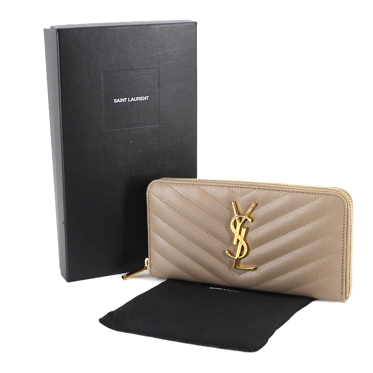 Monogram Long Wallet Leather Beige 358094