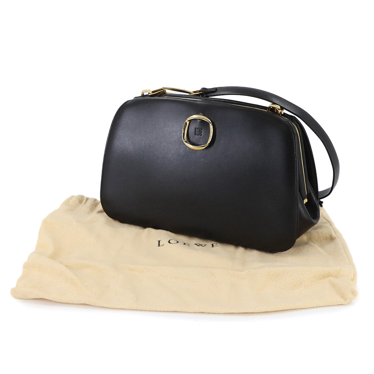 Anagram Hand Bag Leather Black Purse