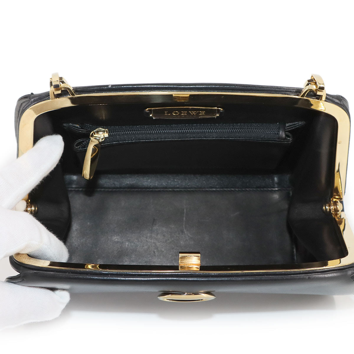 Anagram Hand Bag Leather Black Purse