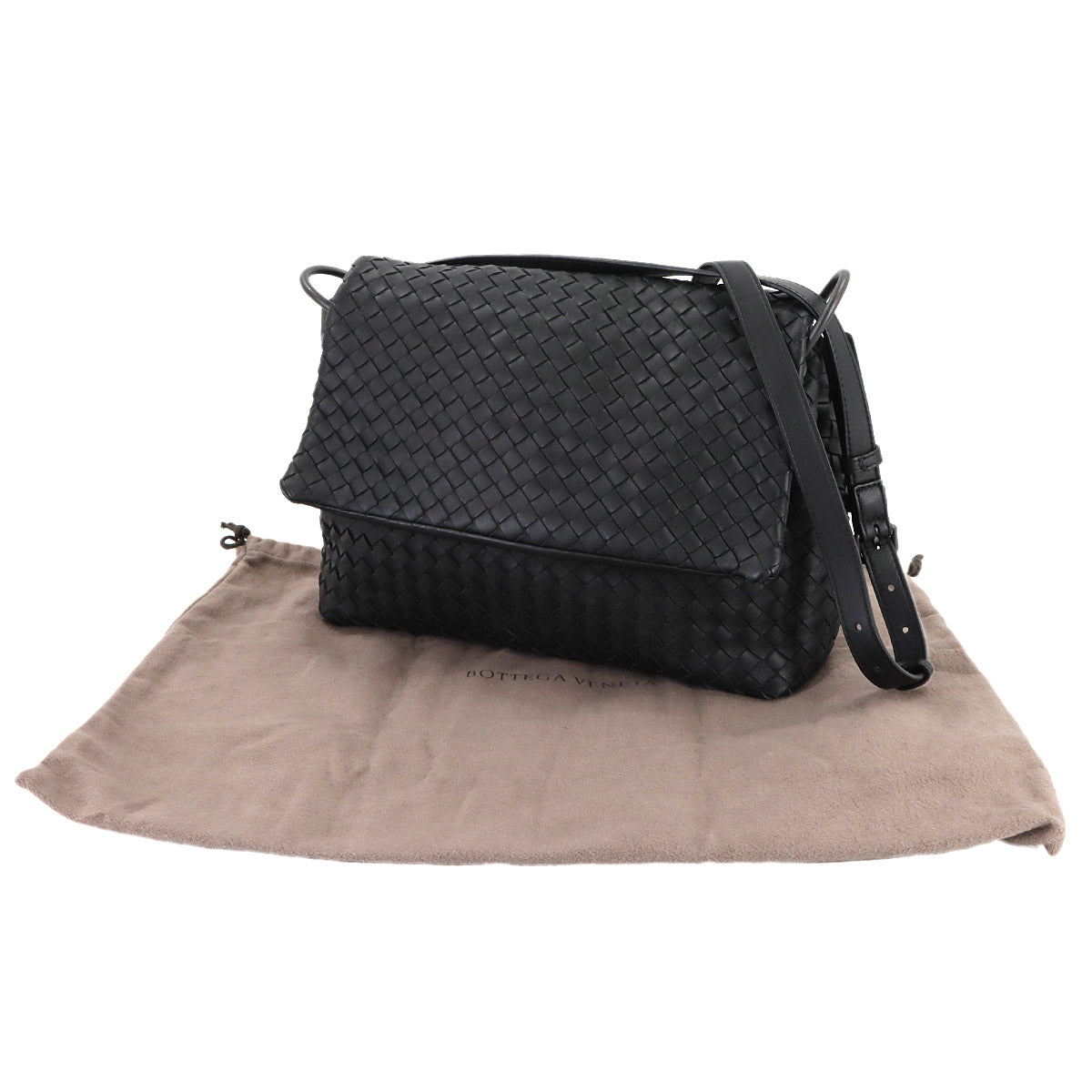 Intrecciato Shoulder Bag Leather Black 522874 Purse