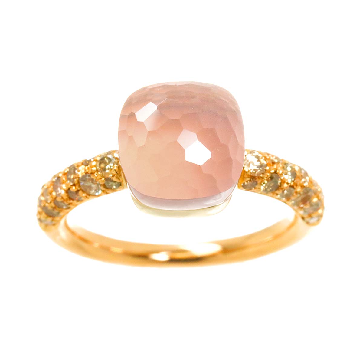 Quartz Diamond Ring 18K PG WG 750 size50 4.75-5(US)