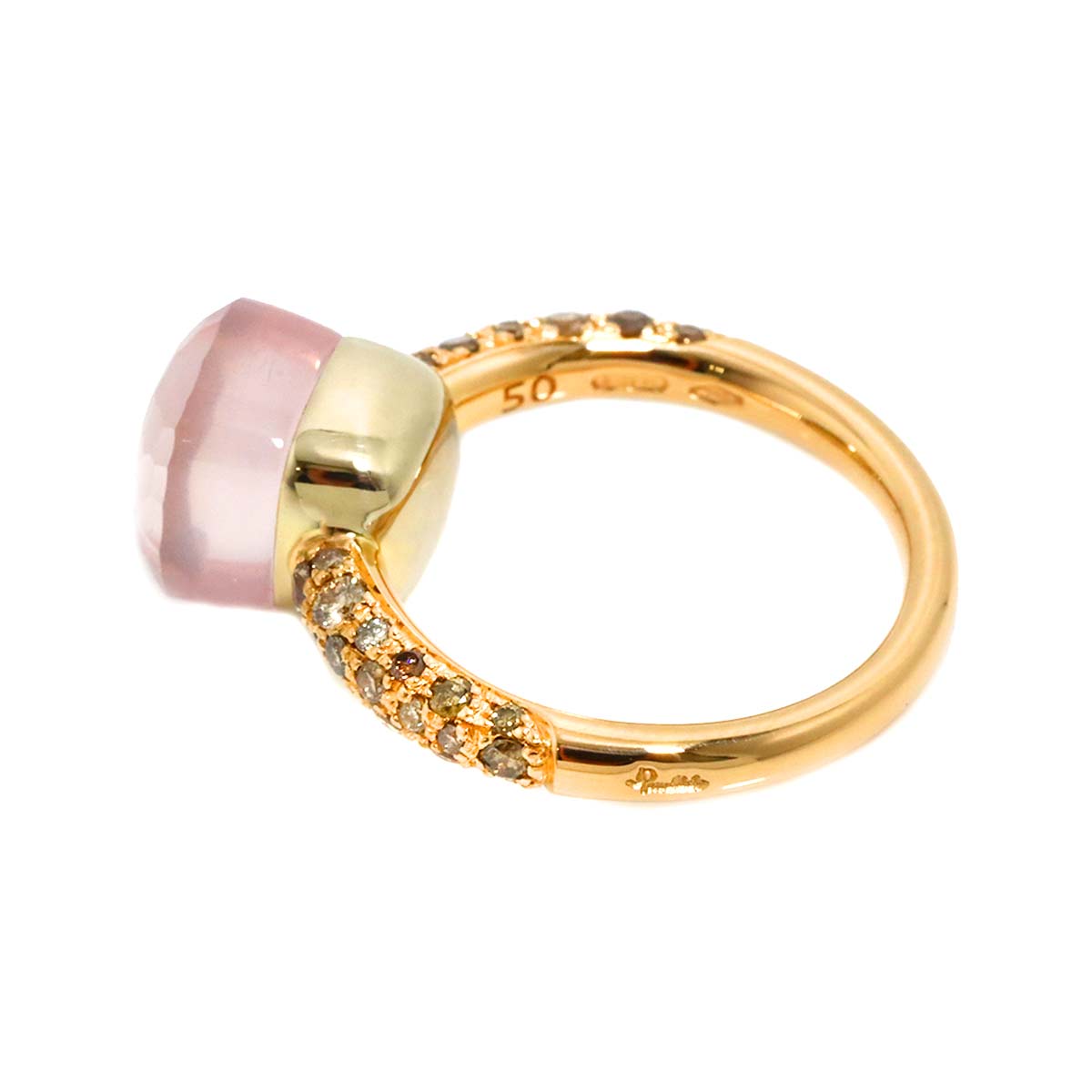 Quartz Diamond Ring 18K PG WG 750 size50 4.75-5(US)