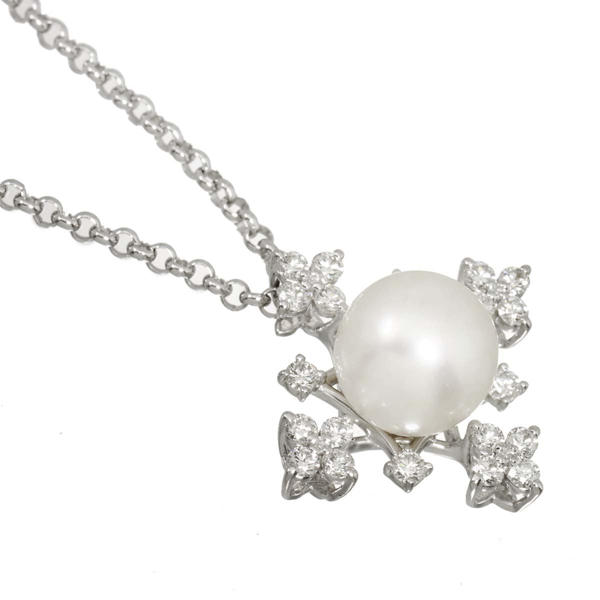 Akoya Pearl 9.6mm Diamond 0.50ct Necklace 18K WG 750