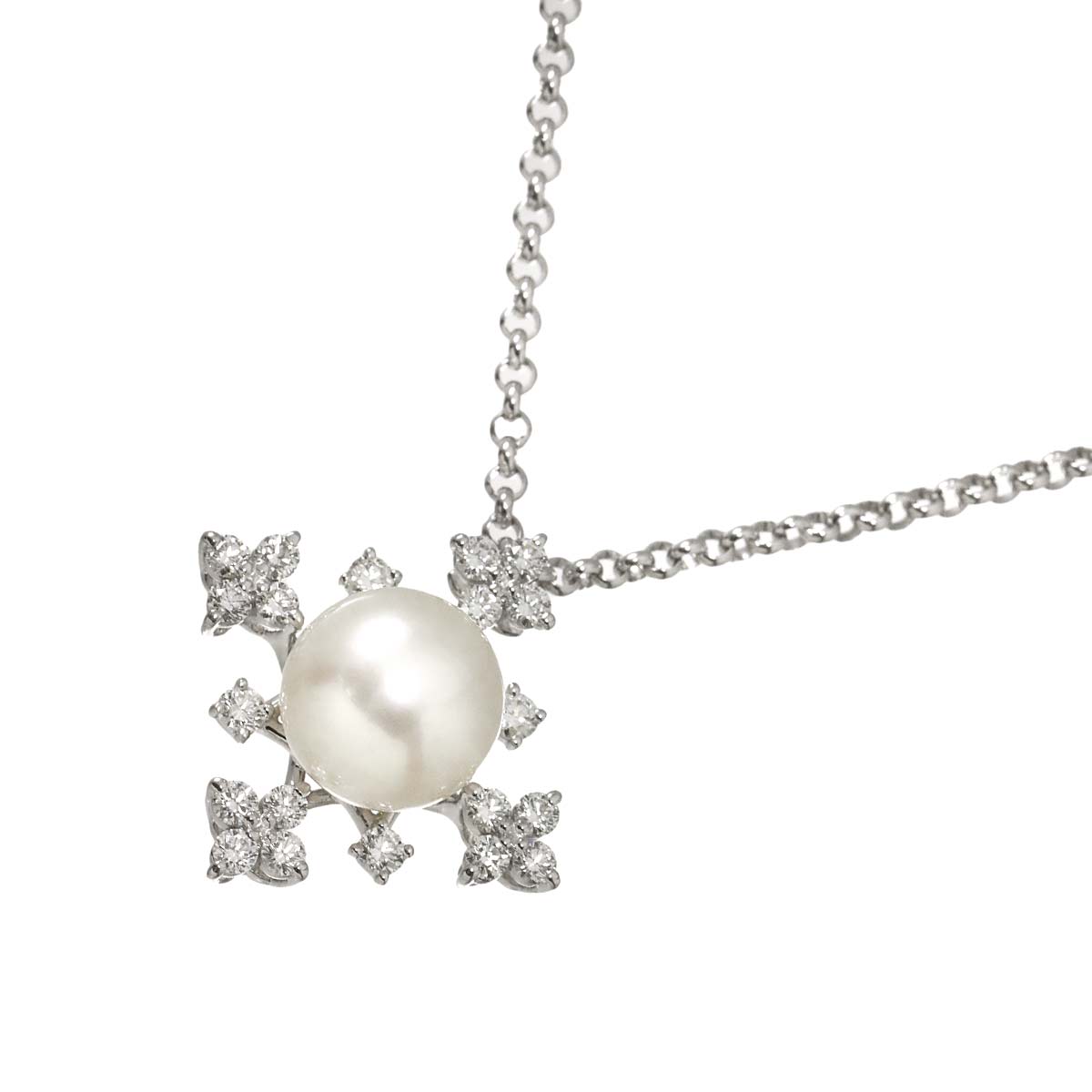 Akoya Pearl 9.6mm Diamond 0.50ct Necklace 18K WG 750