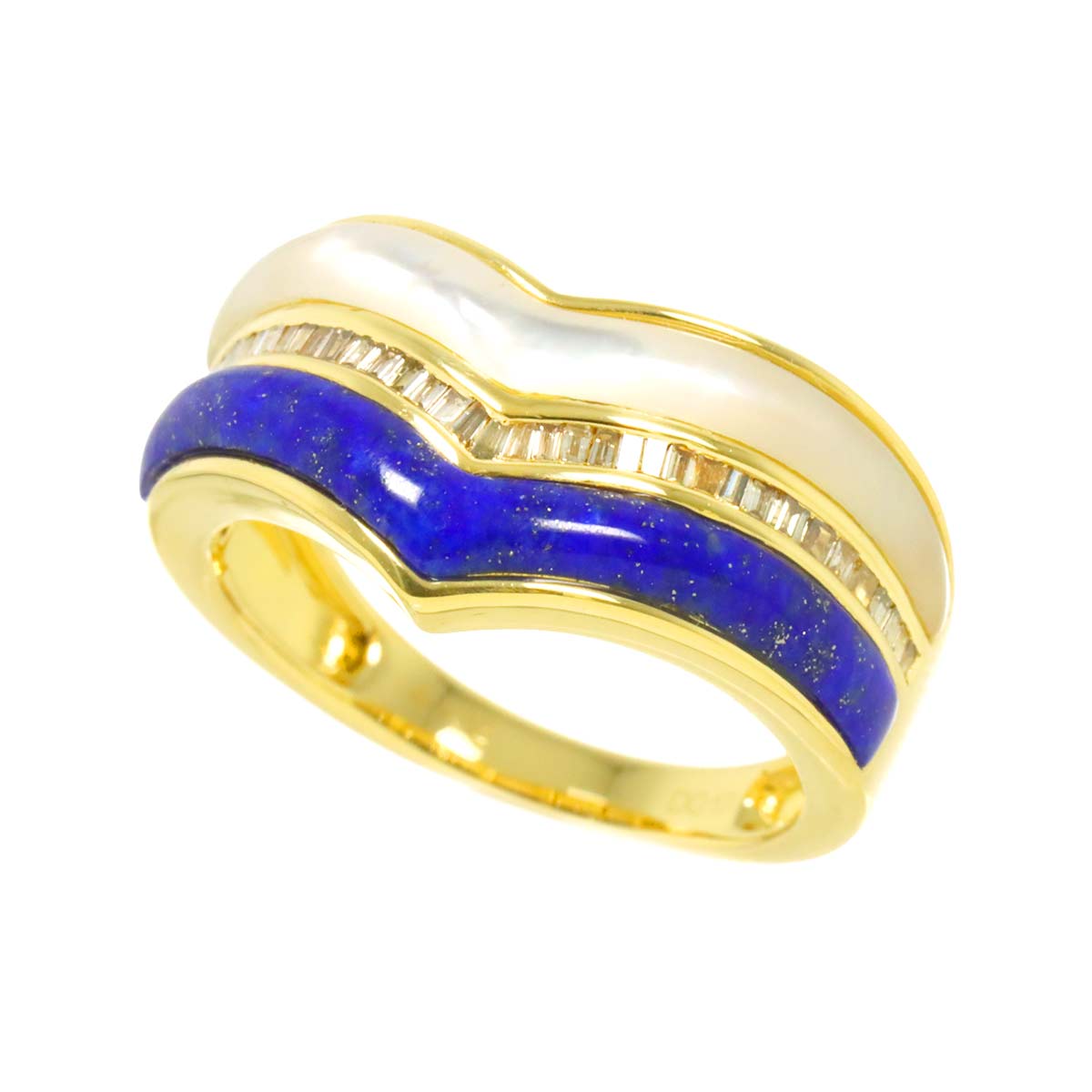 Lapis Lazuli Shell Diamond 0.17ct Ring 18K Yellow Gold 750 size6(US)