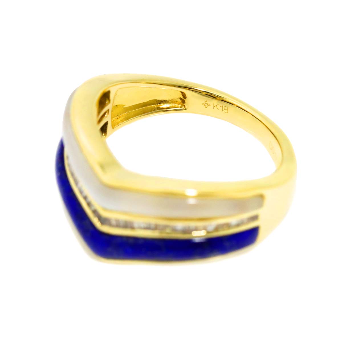Lapis Lazuli Shell Diamond 0.17ct Ring 18K Yellow Gold 750 size6(US)