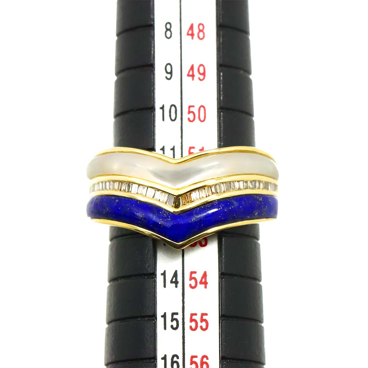 Lapis Lazuli Shell Diamond 0.17ct Ring 18K Yellow Gold 750 size6(US)