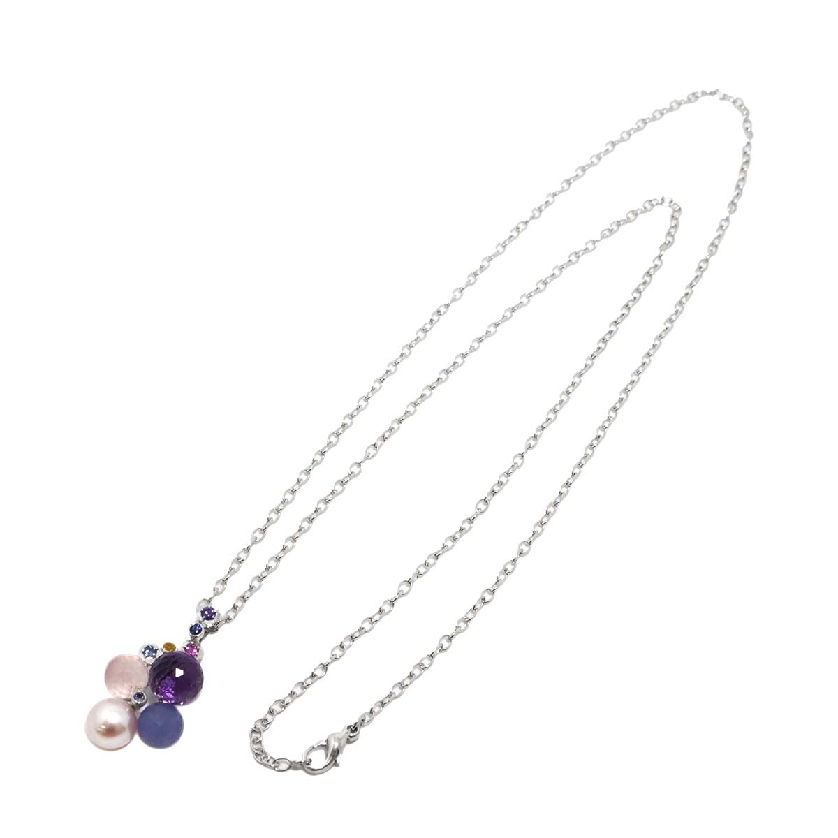 Mademoiselle Multi Stone Long Necklace 18K WG 750