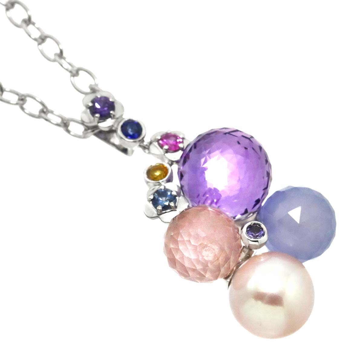 Mademoiselle Multi Stone Long Necklace 18K WG 750