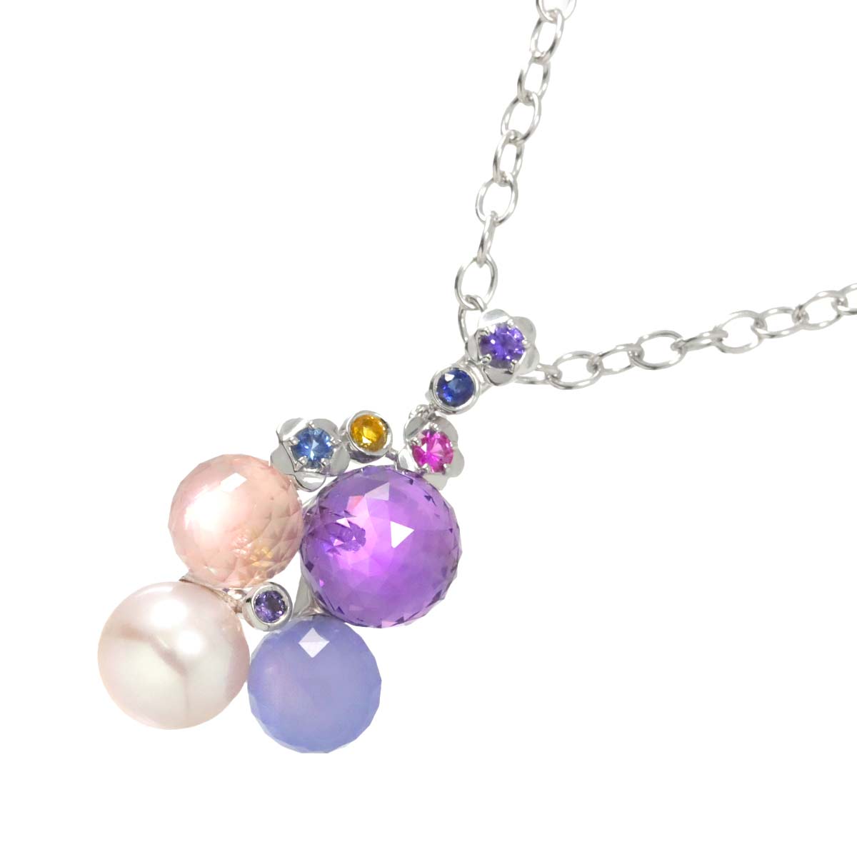 Mademoiselle Multi Stone Long Necklace 18K WG 750