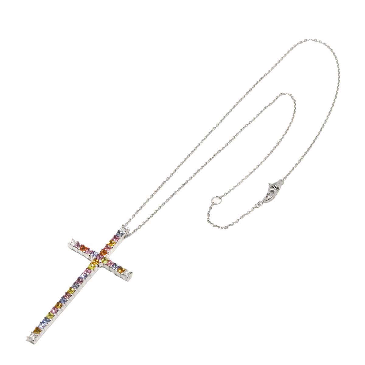 Sapphire 2.17ct Diamond 0.27ct Cross Necklace 18K WG 750