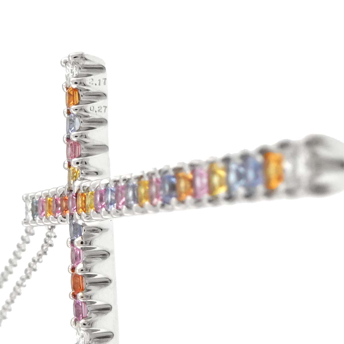 Sapphire 2.17ct Diamond 0.27ct Cross Necklace 18K WG 750