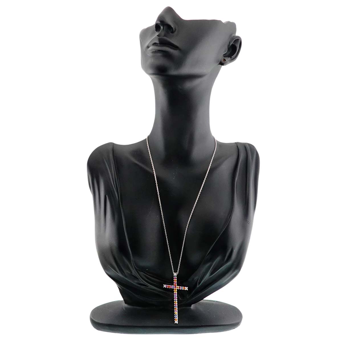 Sapphire 2.17ct Diamond 0.27ct Cross Necklace 18K WG 750