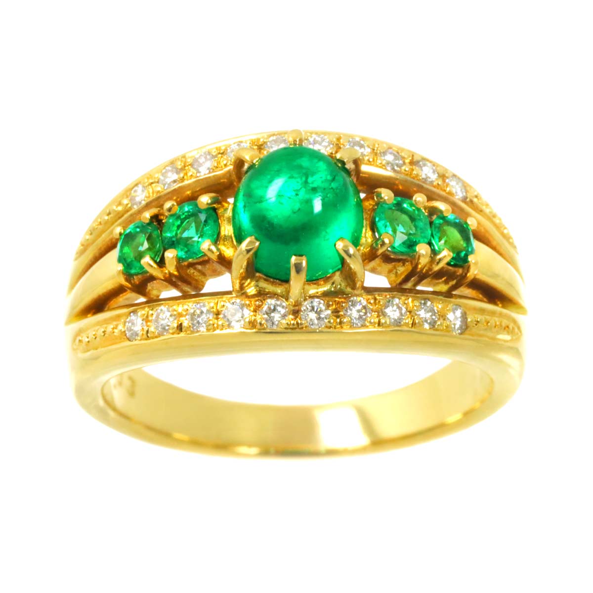 Emerald 1.03ct Diamond 0.14ct Ring 18K YG 750 Size6.75(US)