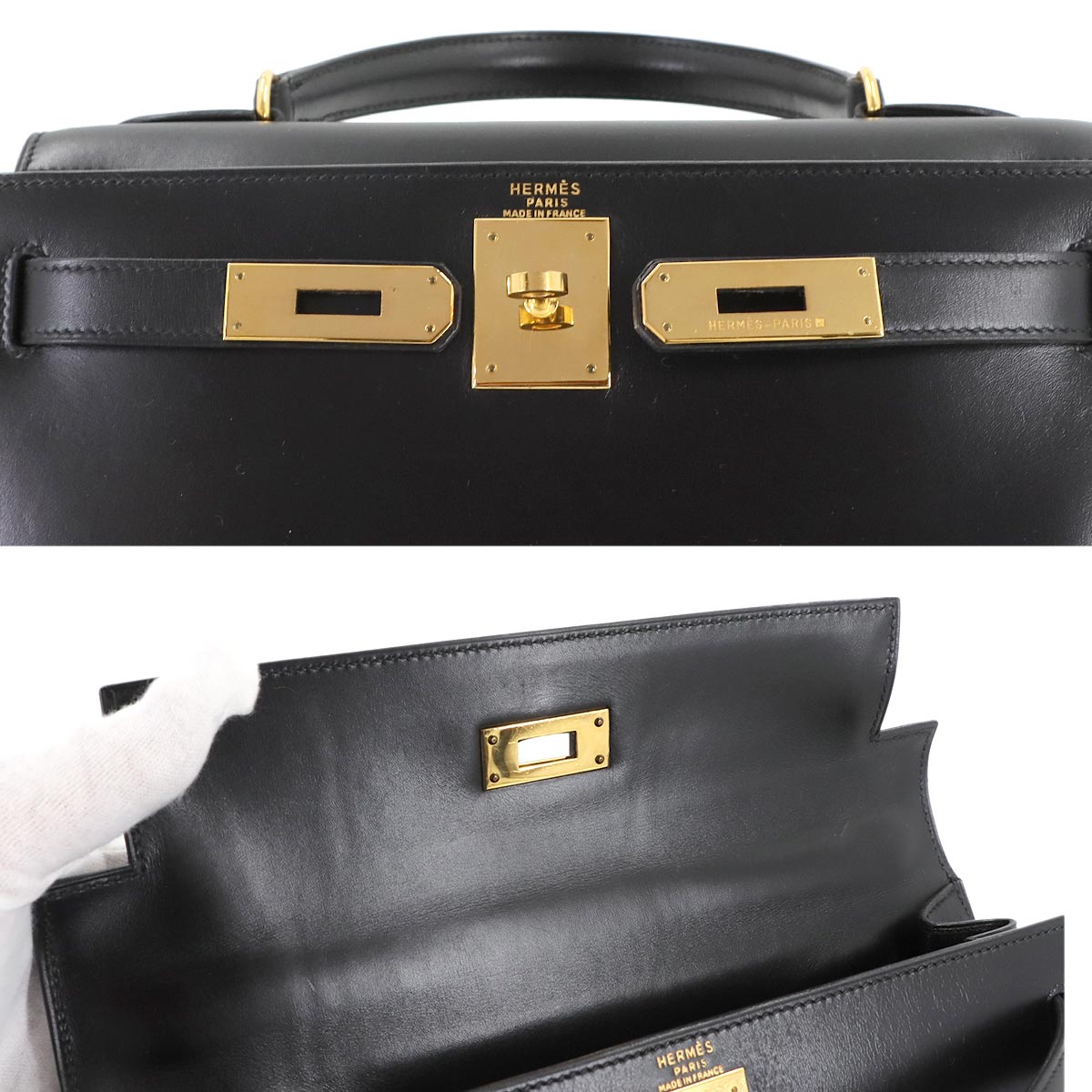 Kelly 28 Box carf Black 2way Hand Shoulder Bag Purse