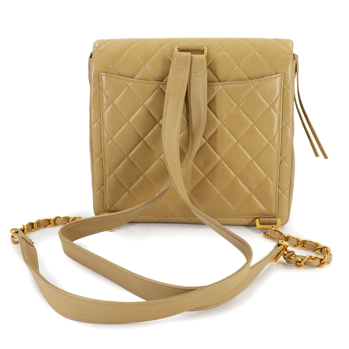 Matelasse Chain Backpack Leather Beige Purse Vintage