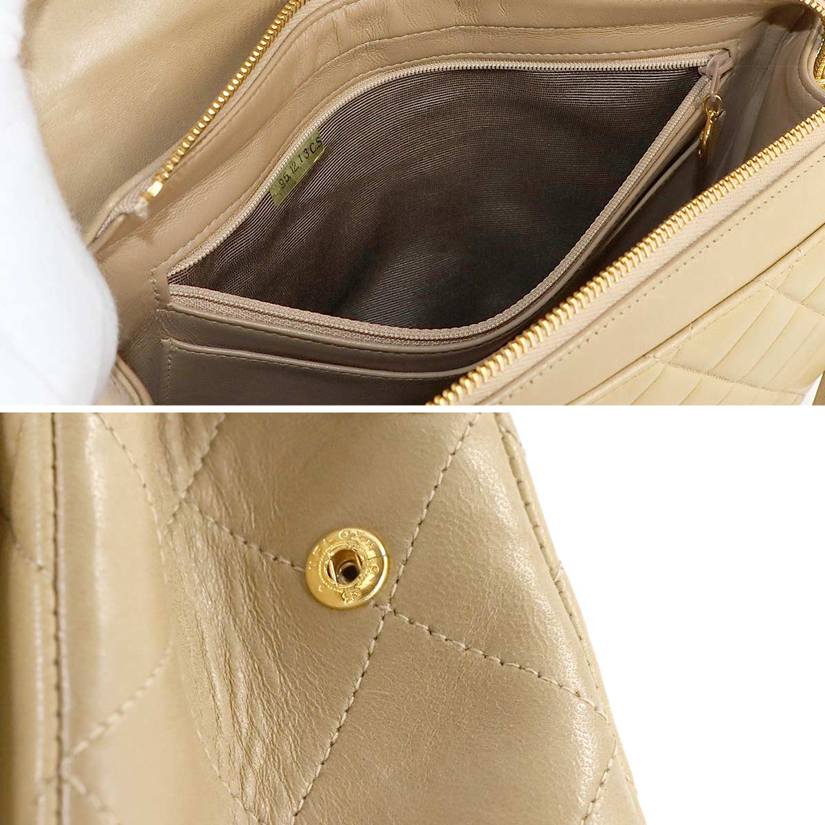 Matelasse Chain Backpack Leather Beige Purse Vintage