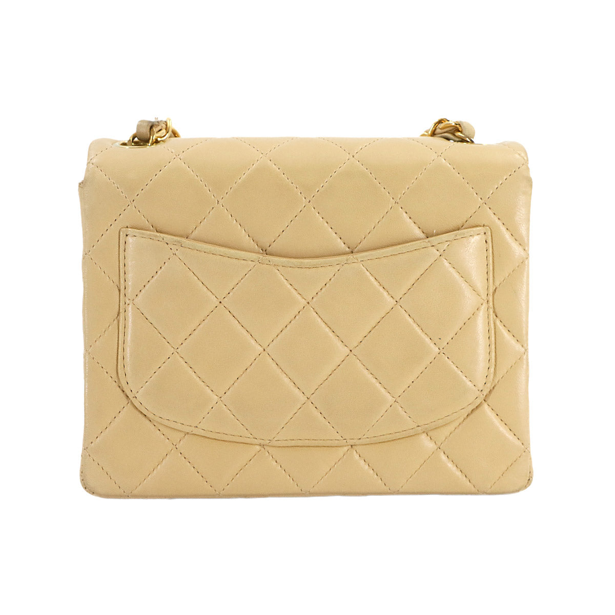 Mini Matelasse Chain Shoulder Bag Leather Beige A01115