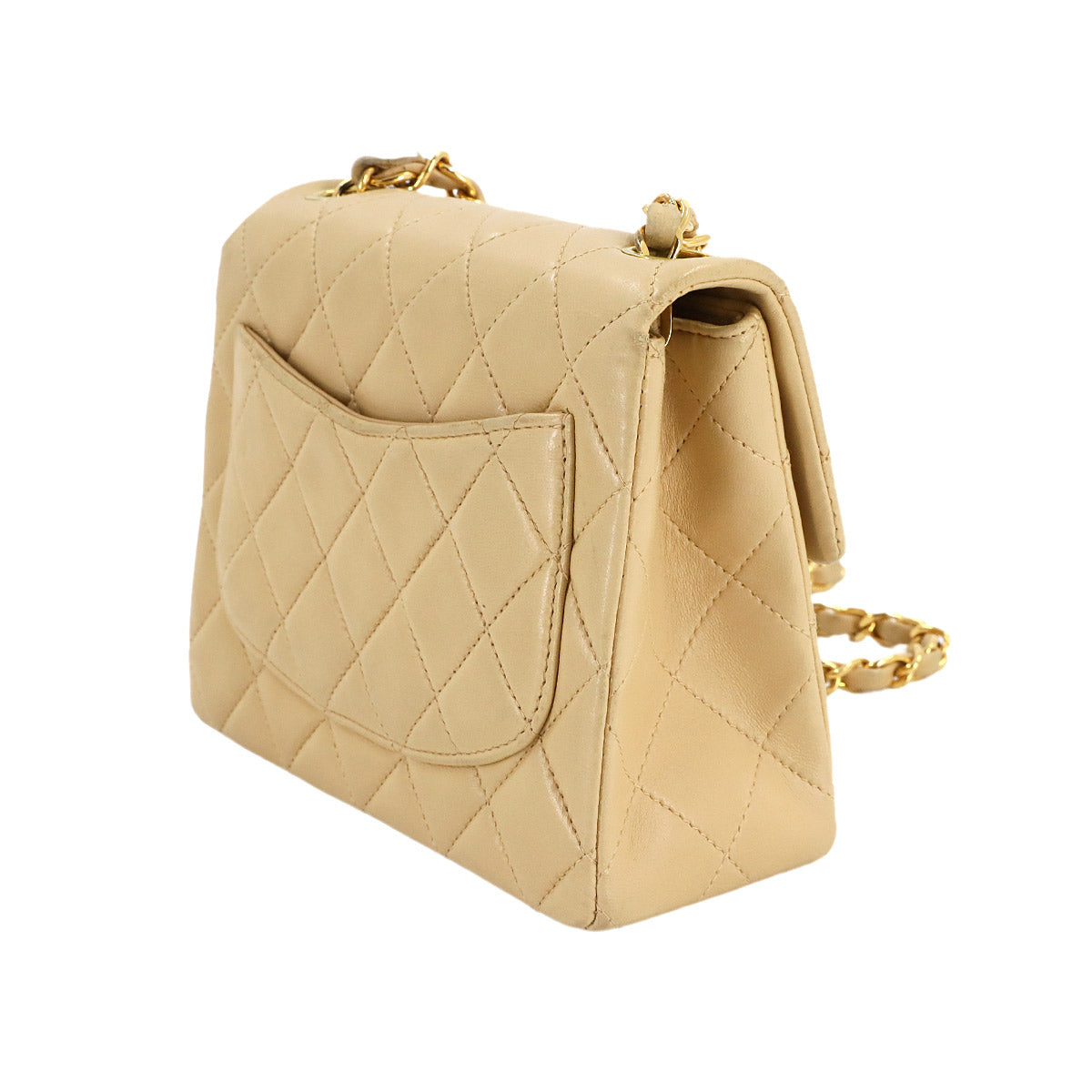 Mini Matelasse Chain Shoulder Bag Leather Beige A01115