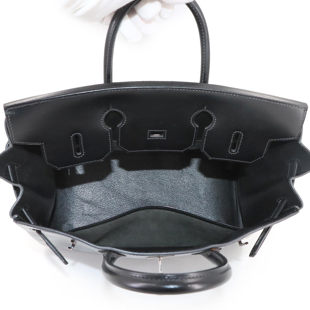 Haut a Courroies 32 Box calf Black Hand Bag Purse