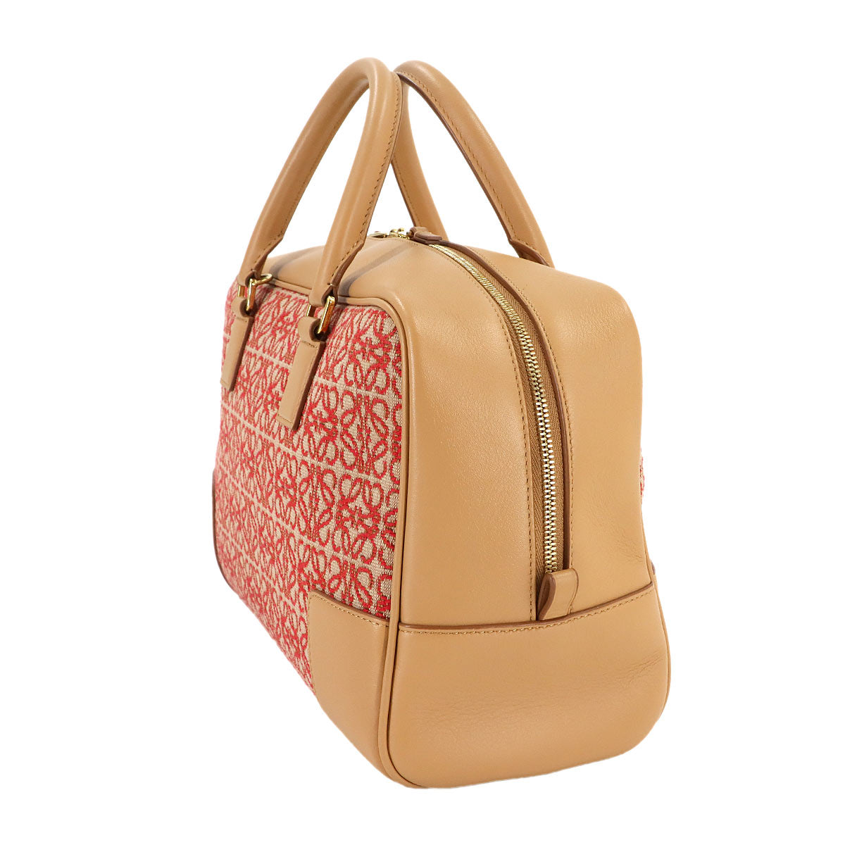 Amazona 28 Hand Shoulder Bag Jacquard Leather Brown Red Anagram