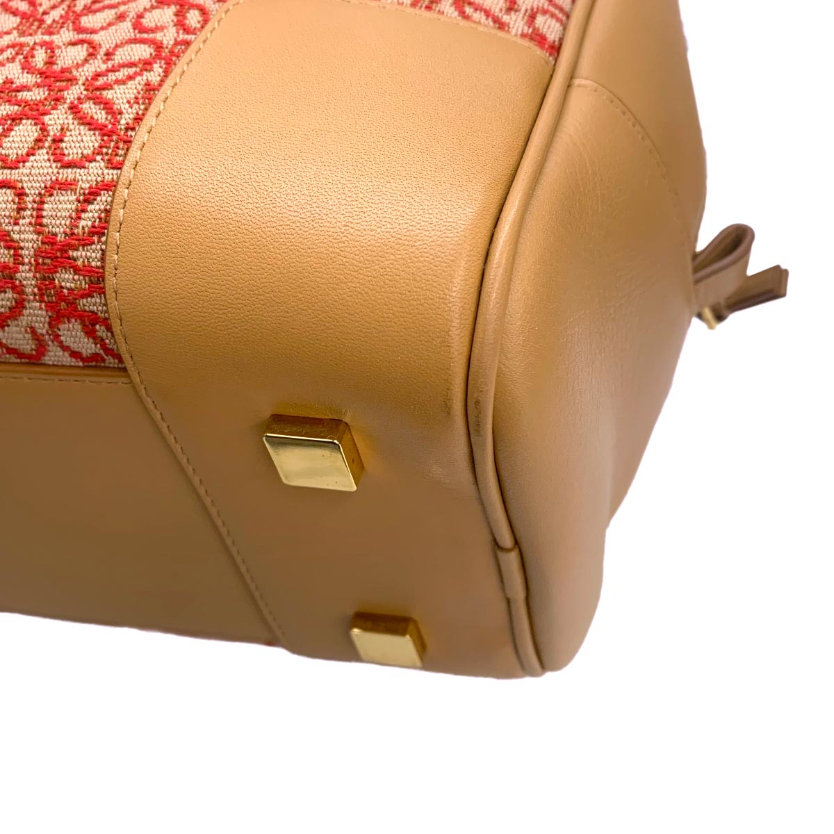 Amazona 28 Hand Shoulder Bag Jacquard Leather Brown Red Anagram