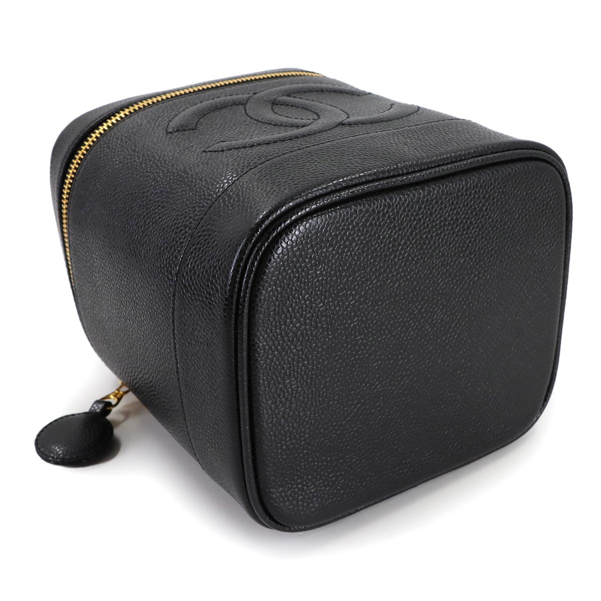 Vanity Hand Bag Caviar Skin Leather Black A01998 Vintage Purse