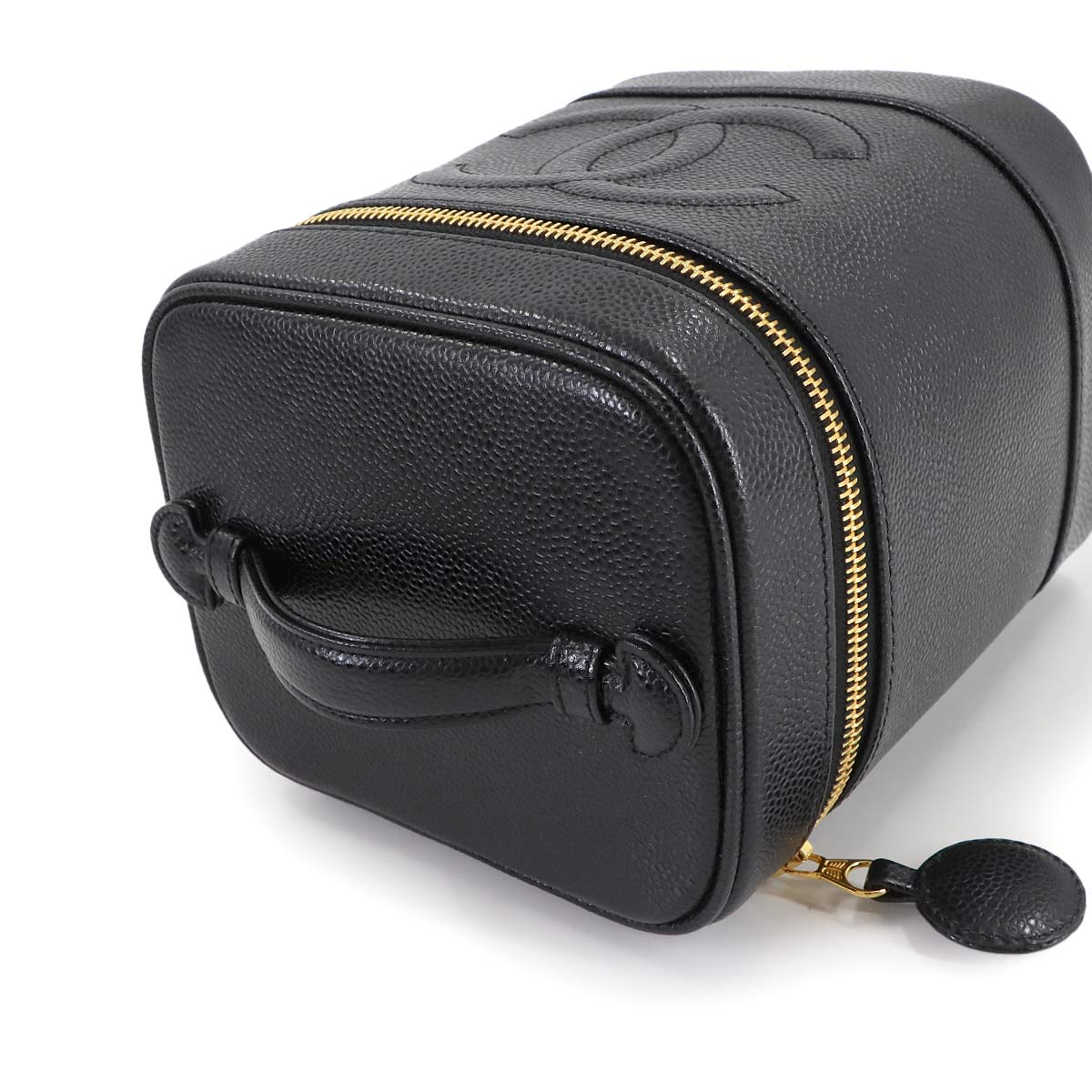 Vanity Hand Bag Caviar Skin Leather Black A01998 Vintage Purse