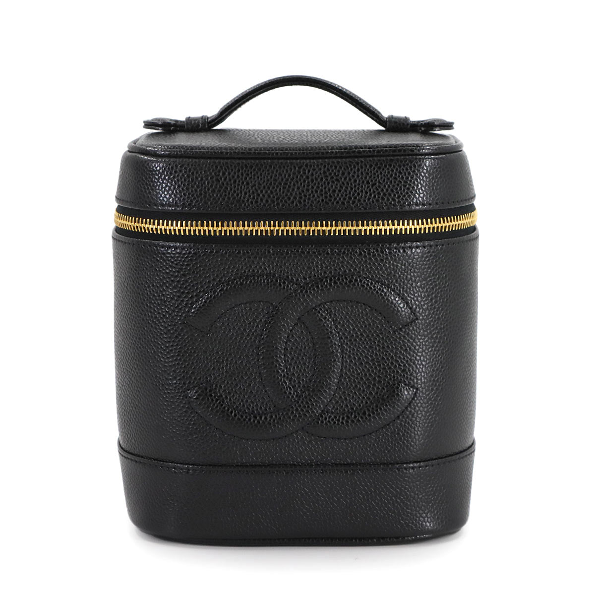 Vanity Hand Bag Caviar Skin Leather Black A01998 Vintage Purse