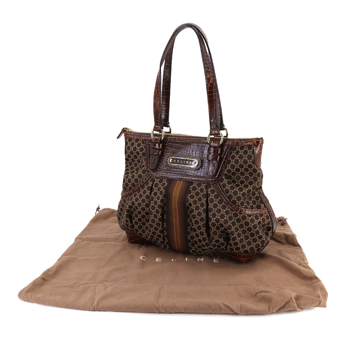 Macadam Hand Bag Canvas Leather Dark Brown Vintage Purse