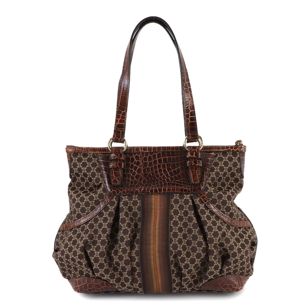 Macadam Hand Bag Canvas Leather Dark Brown Vintage Purse