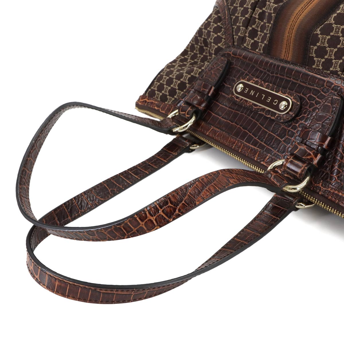 Macadam Hand Bag Canvas Leather Dark Brown Vintage Purse