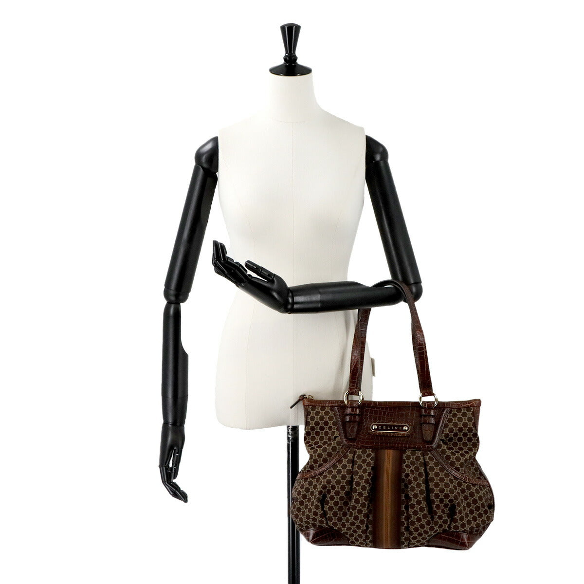 Macadam Hand Bag Canvas Leather Dark Brown Vintage Purse