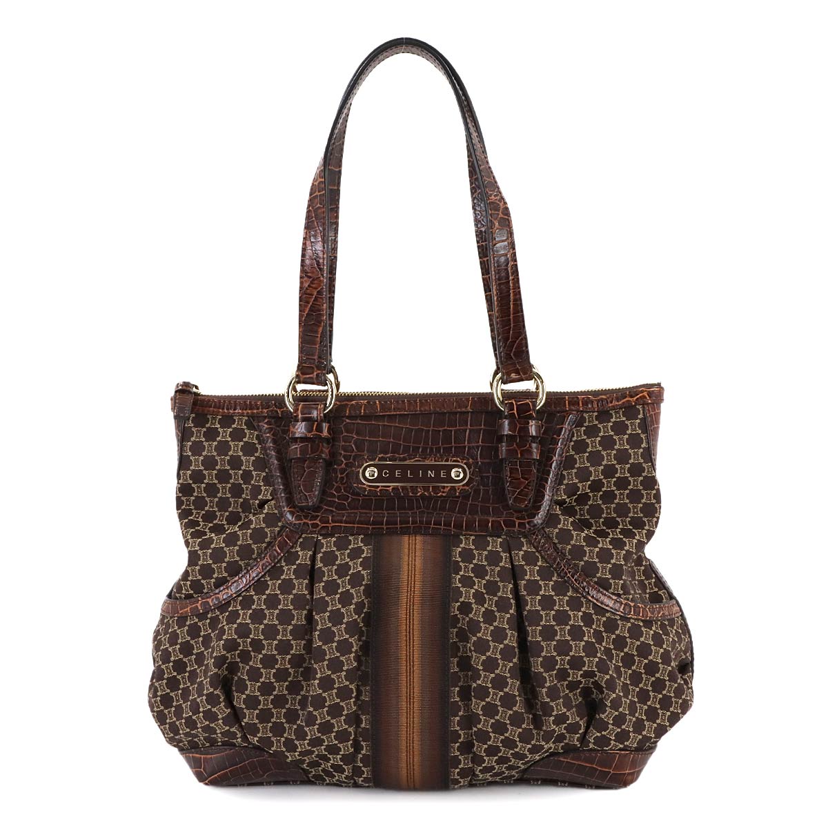 Macadam Hand Bag Canvas Leather Dark Brown Vintage Purse