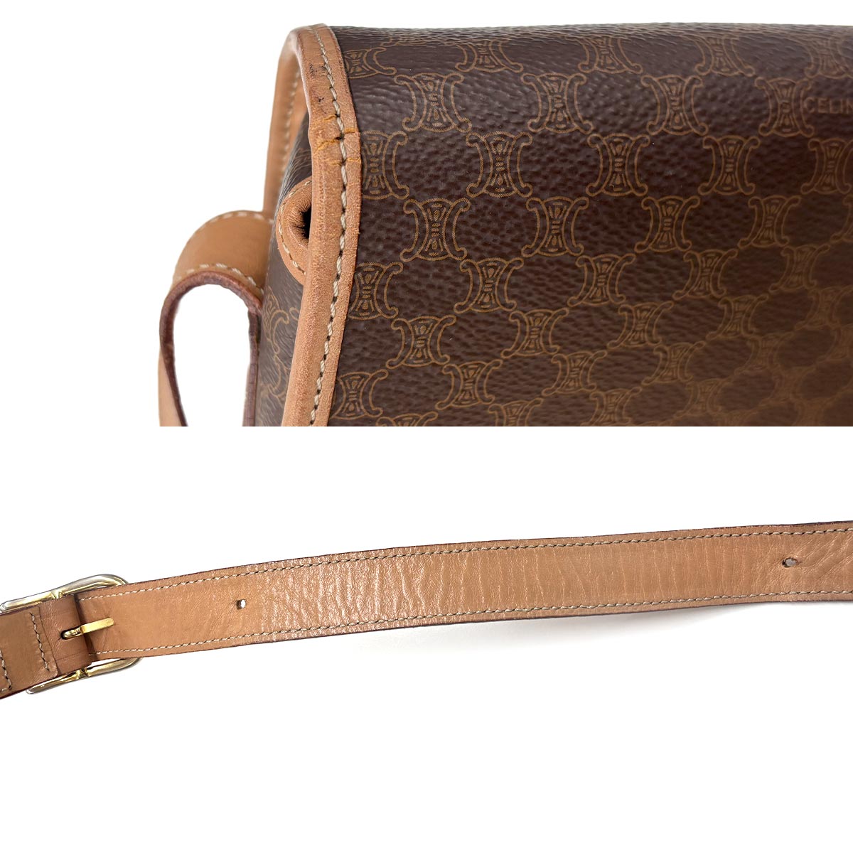 Macadam Shoulder Bag Leather PVC Brown Vintage Purse