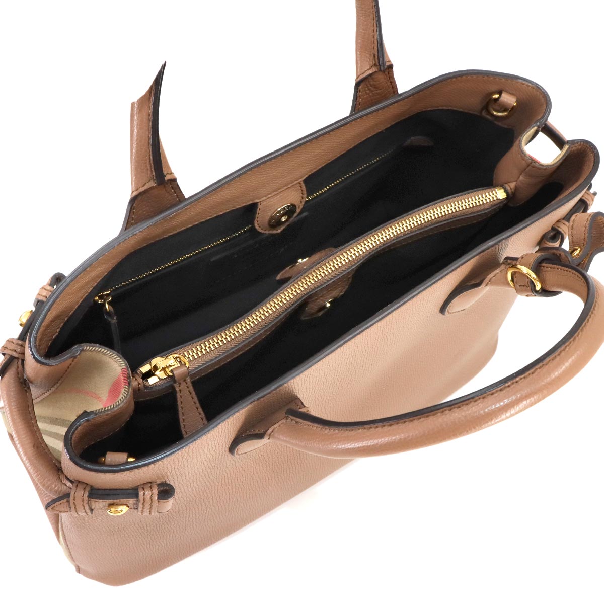 BURBERRY Banner Medium Tote Shoulder Bag Leather Dark sand 3958981