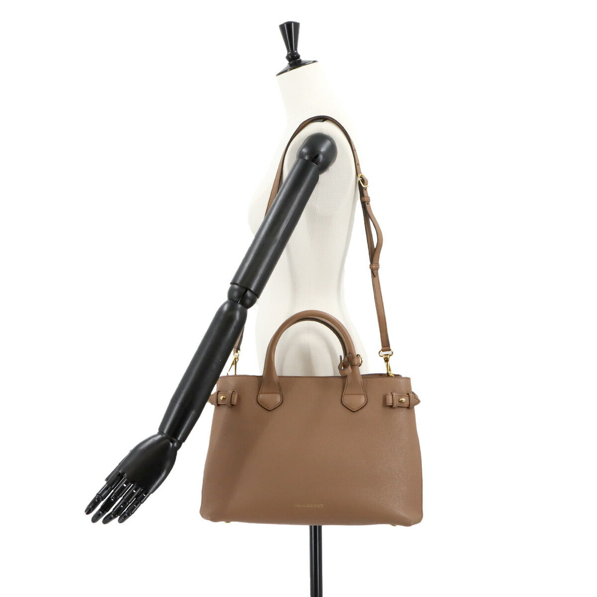 BURBERRY Banner Medium Tote Shoulder Bag Leather Dark sand 3958981